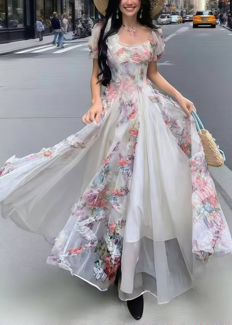 Pink Print Exra Large Hem Tulle Vacation Dresses Summer