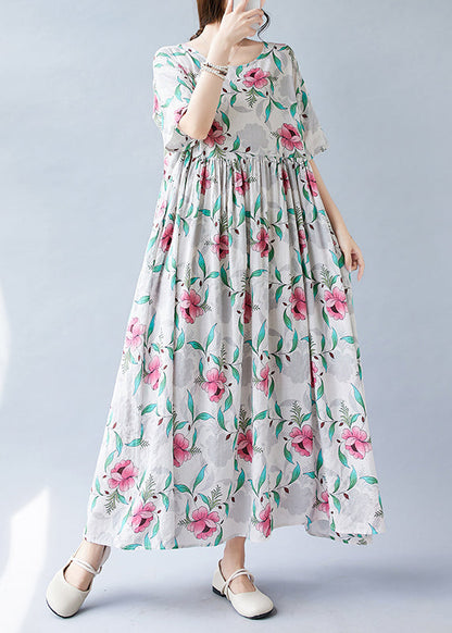 Pink Print Patchwork Holiday Long Dress Short Sleeve
