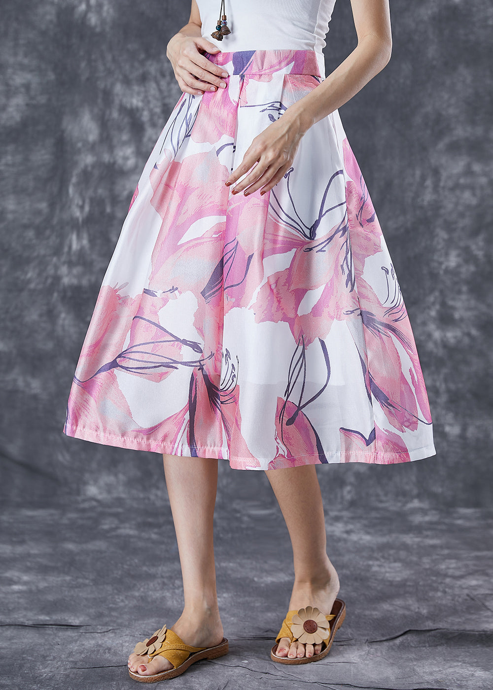 Pink Print Slim Fit a Line Skirt Summer