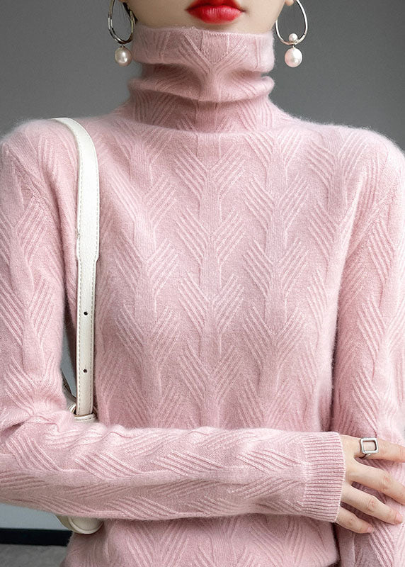 Pink Turtle Neck Thick Wool Knit Top Winter