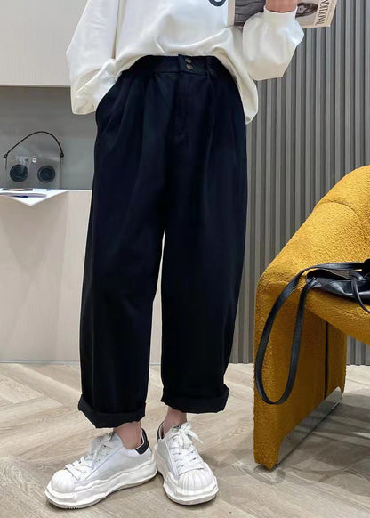 Pink Elastic Waist Wrinkled Pockets Cotton Pants Spring