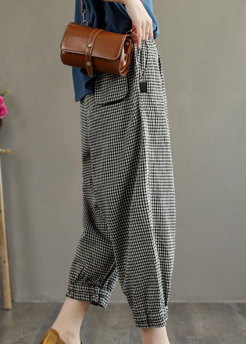 Plaid Pockets Summer Linen Pants