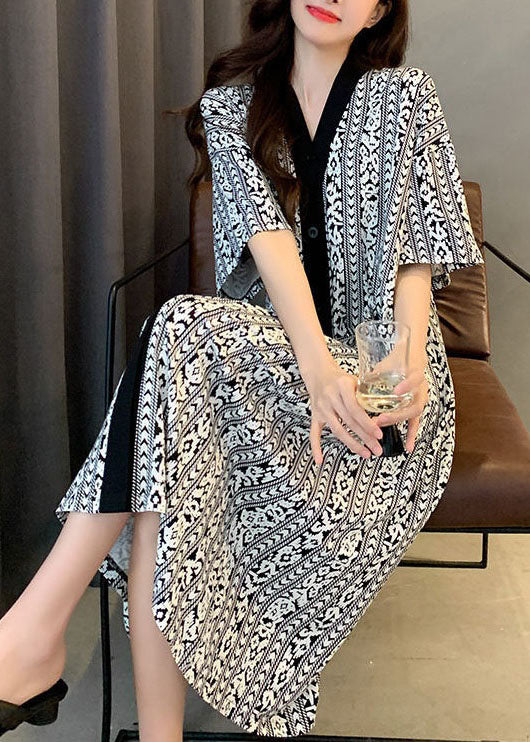 Plaid V Neck Patchwork Cotton Pajamas Dress Summer
