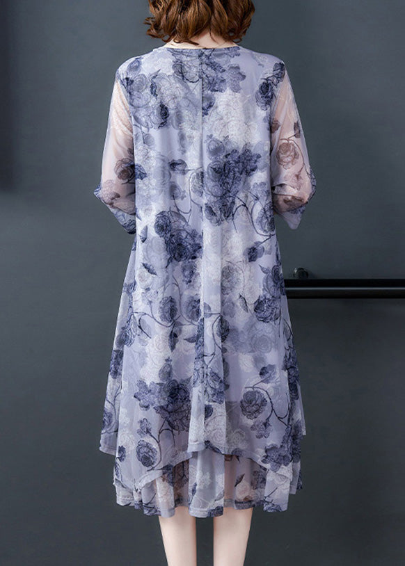 Print Layered Silk Maxi Dresses Bracelet Sleeve