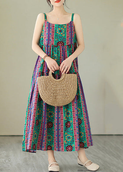 Print Patchwork Cotton Spaghetti Strap Dress Summer