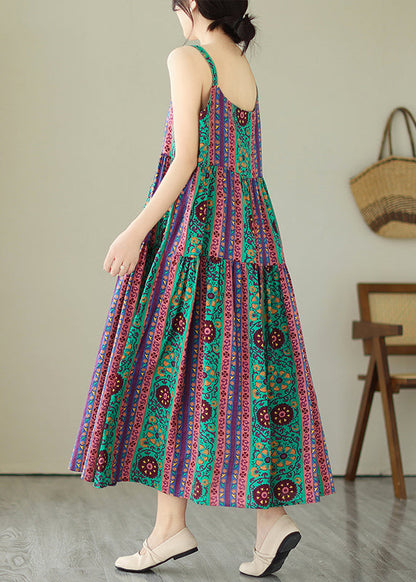 Print Patchwork Cotton Spaghetti Strap Dress Summer
