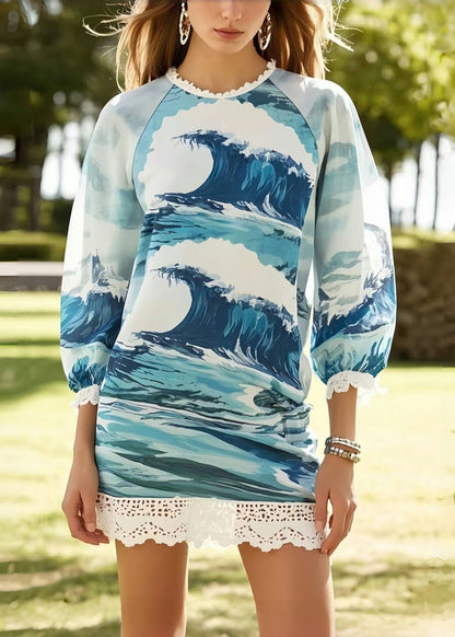 Print Patchwork Lace Chiffon Vacation Dress Summer