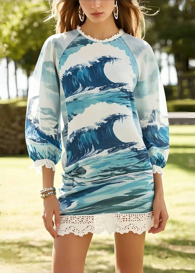 Print Patchwork Lace Chiffon Vacation Dress Summer
