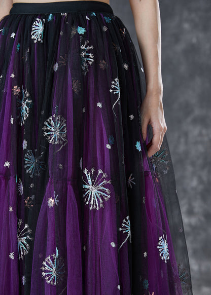 Purple Dandelion Embroideried Wear on Both Sides Tulle Skirt Summer