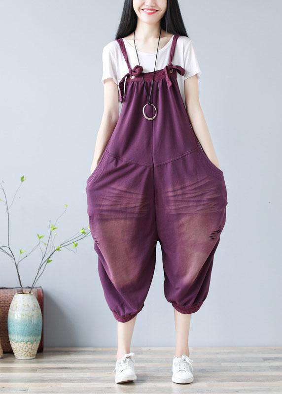 Purple Hole Patchwork Fall Cotton Romper