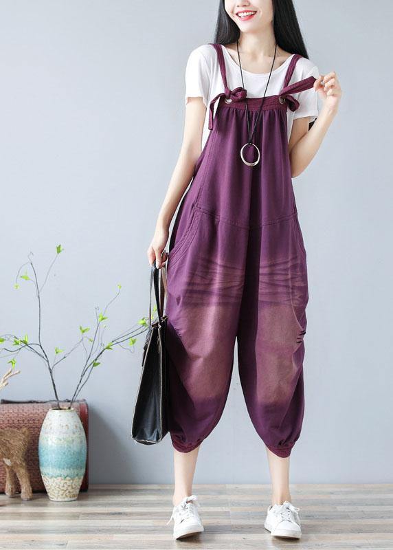 Purple Hole Patchwork Fall Cotton Romper