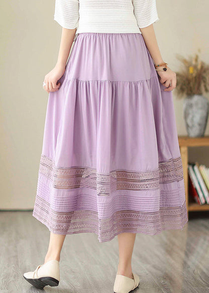 Purple Hollow Out Patchwork Cotton Skirts Summer