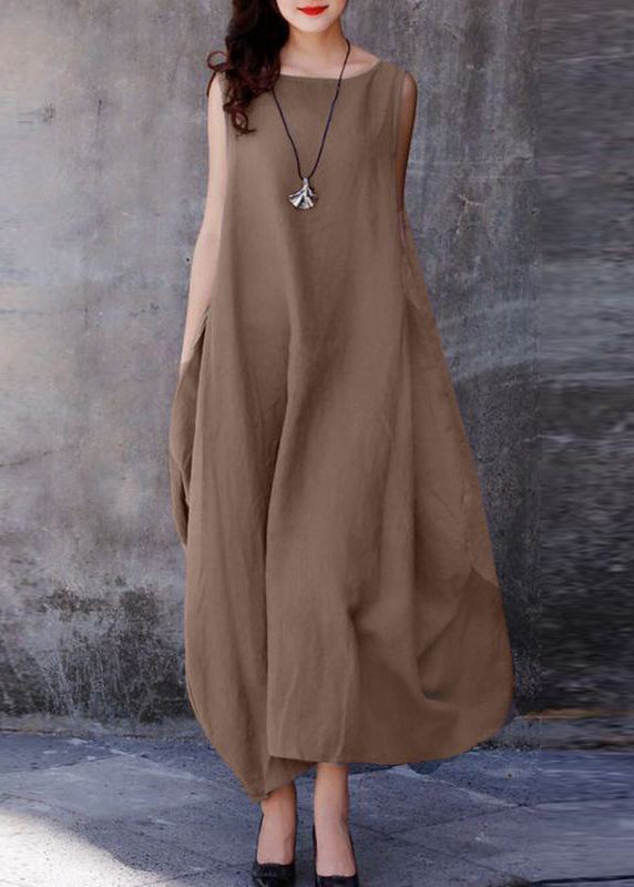 Purple O-neck Exra Large Hem Cotton Dresses Sleeveless