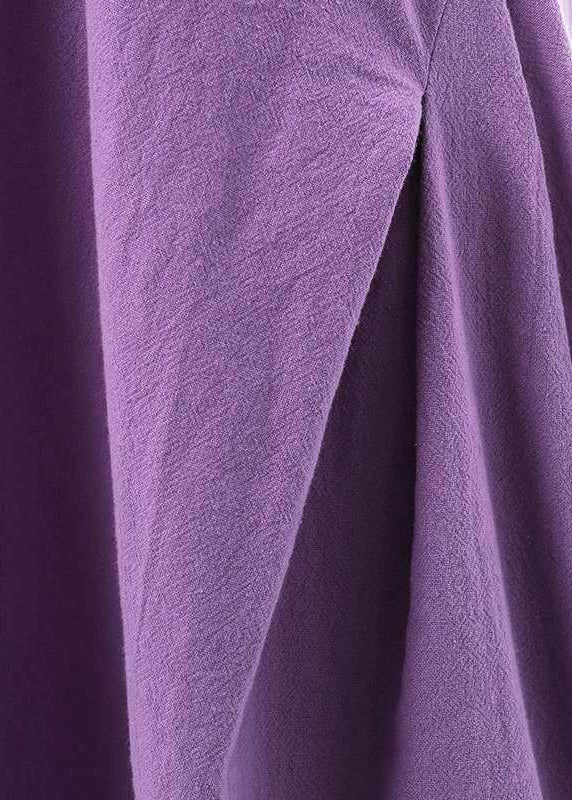 Purple O-neck Exra Large Hem Cotton Dresses Sleeveless