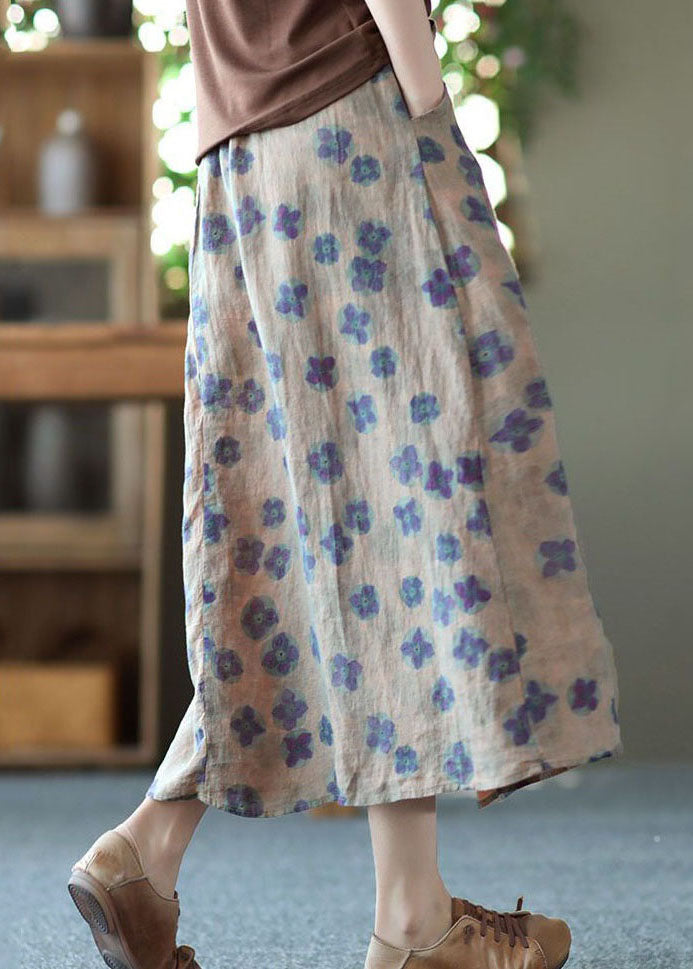 Purple Wrinkled Pocketsprint Linen Skirt Summer