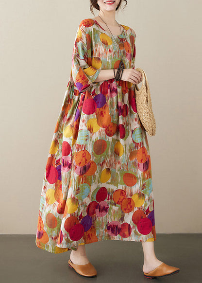 Red O-neck Print Cozy Long Dress Summer