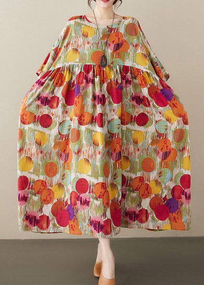 Red O-neck Print Cozy Long Dress Summer