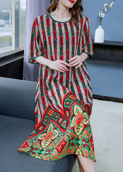 Red O Neck Print Patchwork Chiffon Dresses Summer