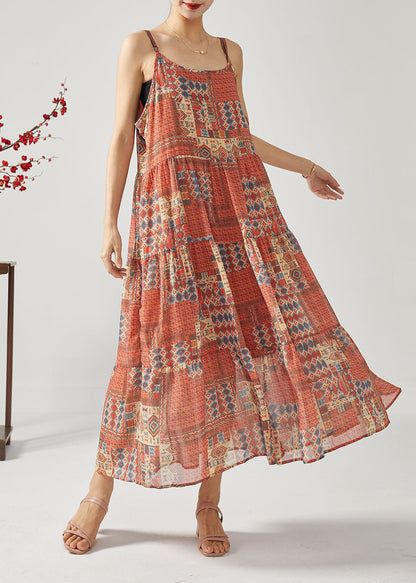 Red Oversized Patchwork Exra Large Hem Cotton Spaghetti Strap Dress Summer