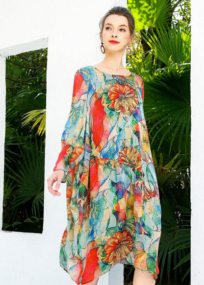Red Oversized Print Chiffon Beach Dress Summer