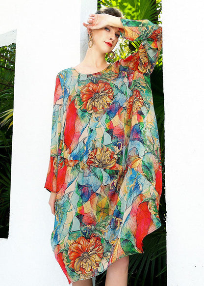 Red Oversized Print Chiffon Beach Dress Summer