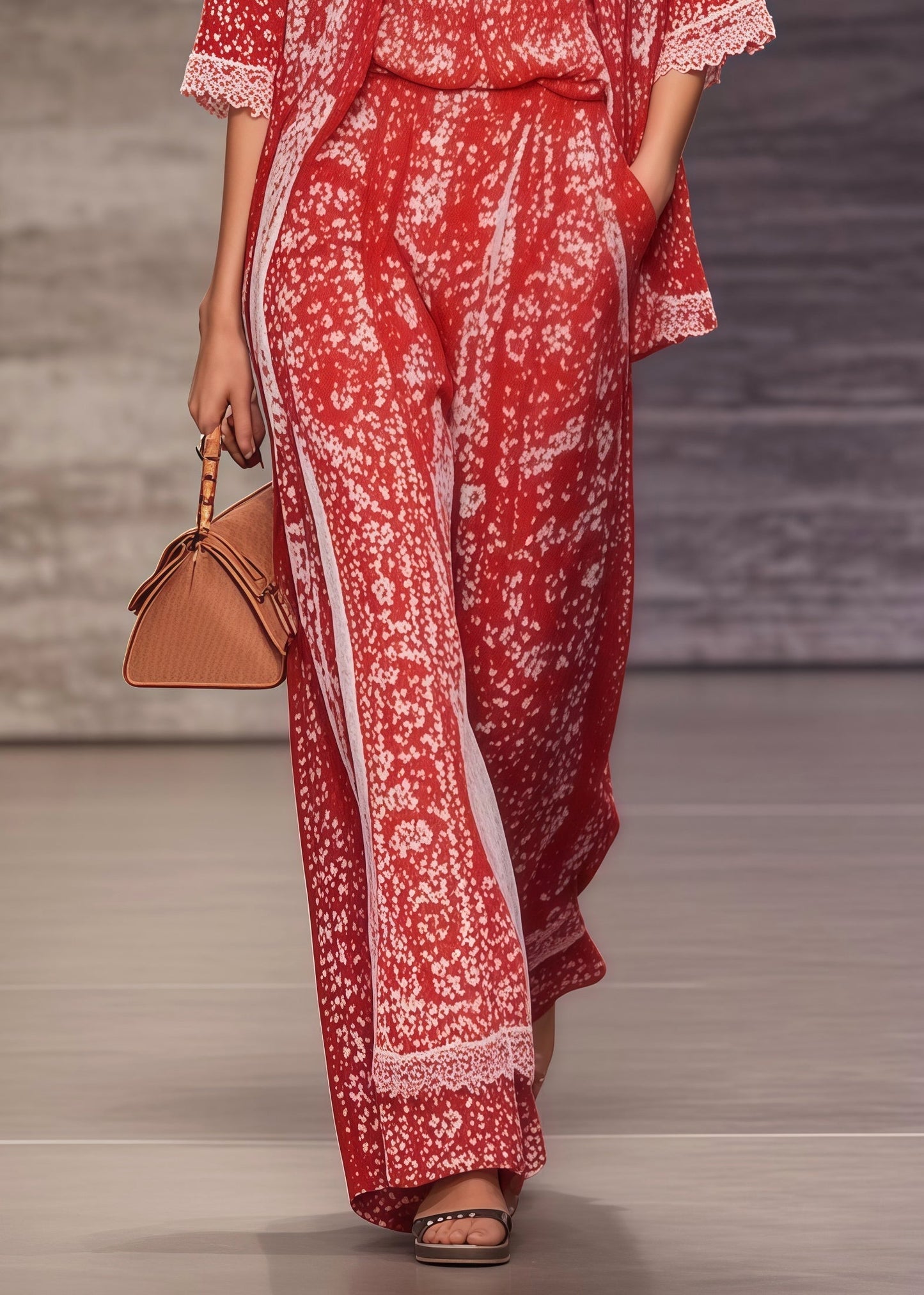 Red Oversized Print Chiffon Two Pieces Set Summer