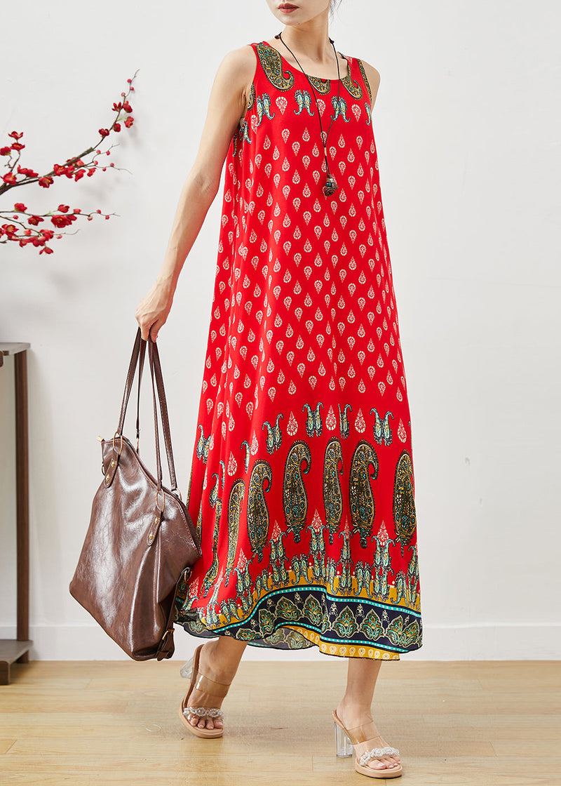 Red Oversized Print Cotton Dress Summer