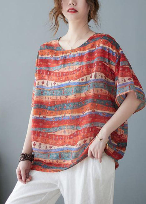 Red Oversized Striped Linen Tank Summer