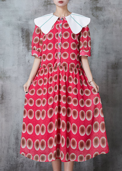Red Peter Pan Collar Print Chiffon Dress Summer