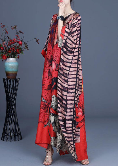 Red Print Side Open Maxi Summer Chiffon Dress