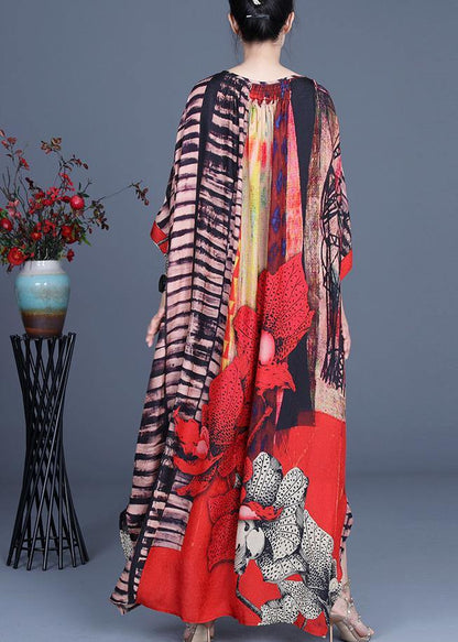 Red Print Side Open Maxi Summer Chiffon Dress