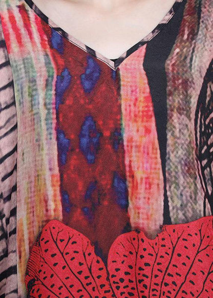 Red Print Side Open Maxi Summer Chiffon Dress