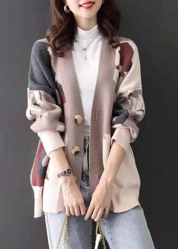 Red V Neck Jacquard Cozy Cashmere Cardigan Spring