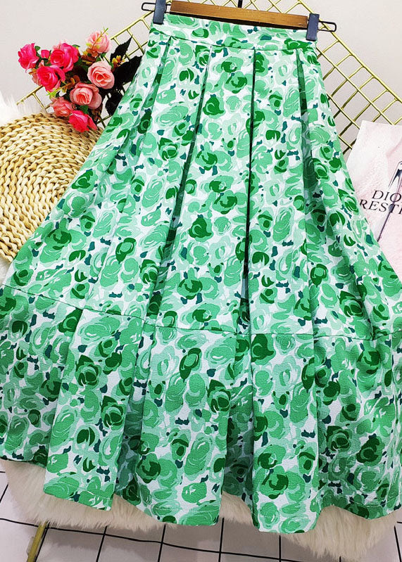 Red Wrinkled Patchwork Print Cotton Skirt Summer