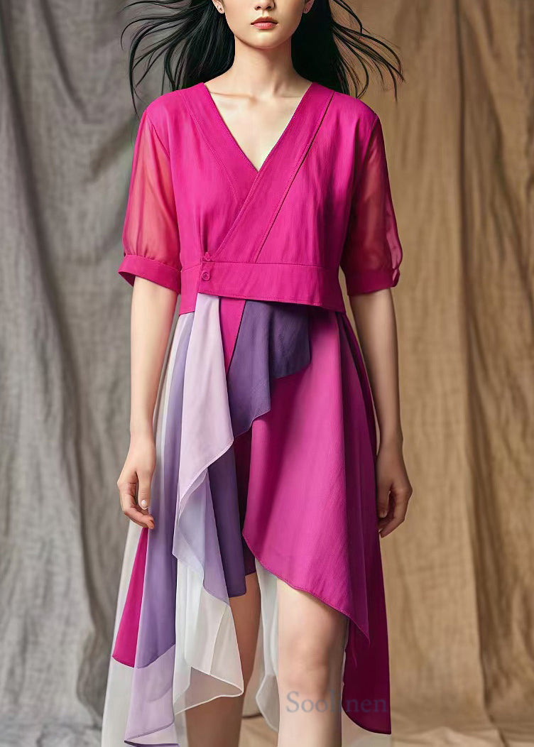 Rose Asymmetrical Patchwork Cotton Mid Dresses Summer