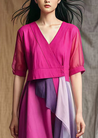 Rose Asymmetrical Patchwork Cotton Mid Dresses Summer