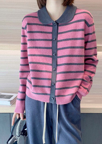 Rose Peter Pan Collar Striped Cashmere Cardigan Spring