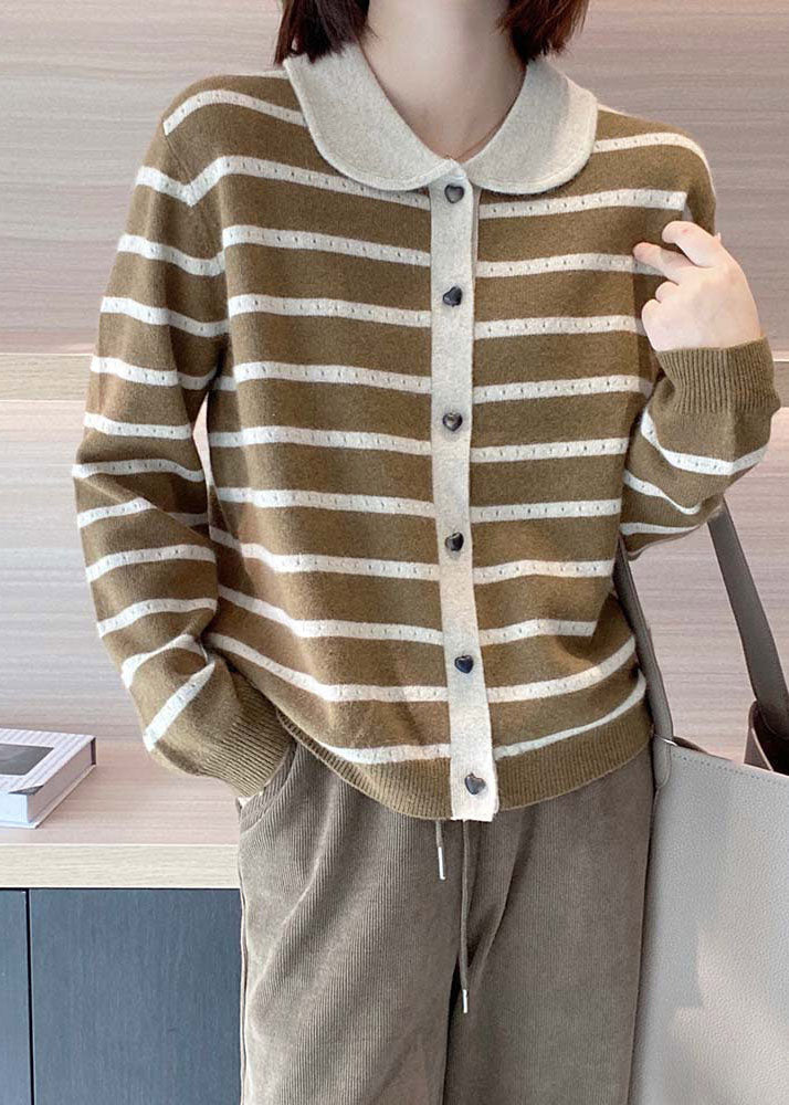 Rose Peter Pan Collar Striped Cashmere Cardigan Spring