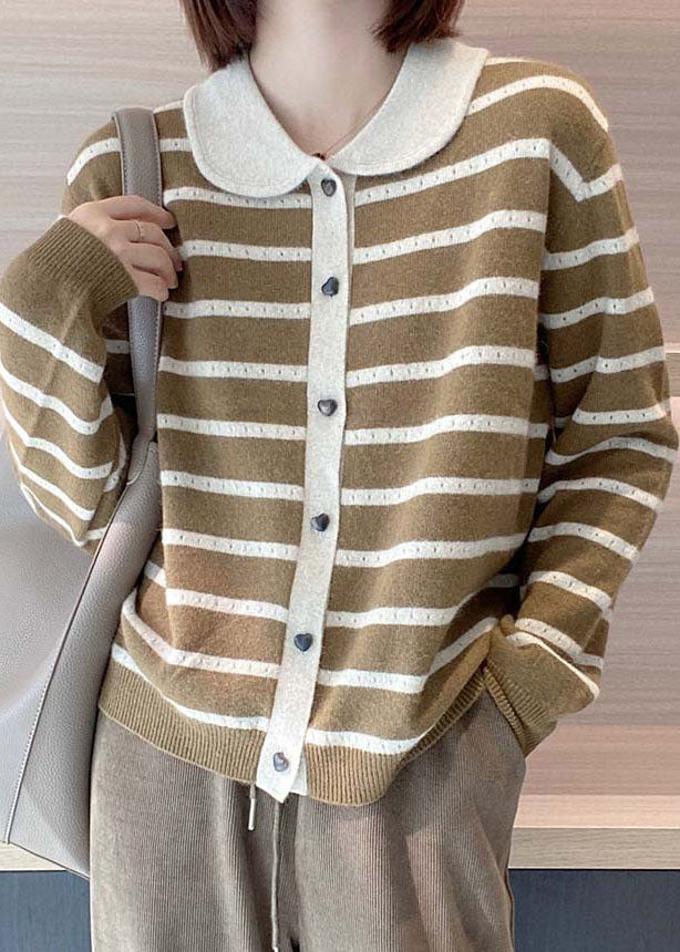 Rose Peter Pan Collar Striped Cashmere Cardigan Spring