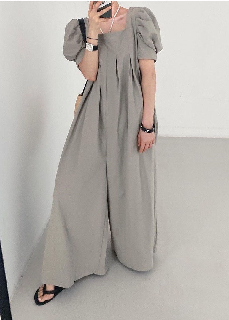 Rose Square Collar Oversized Linen Jumpsuits Wide Leg Pants Summer