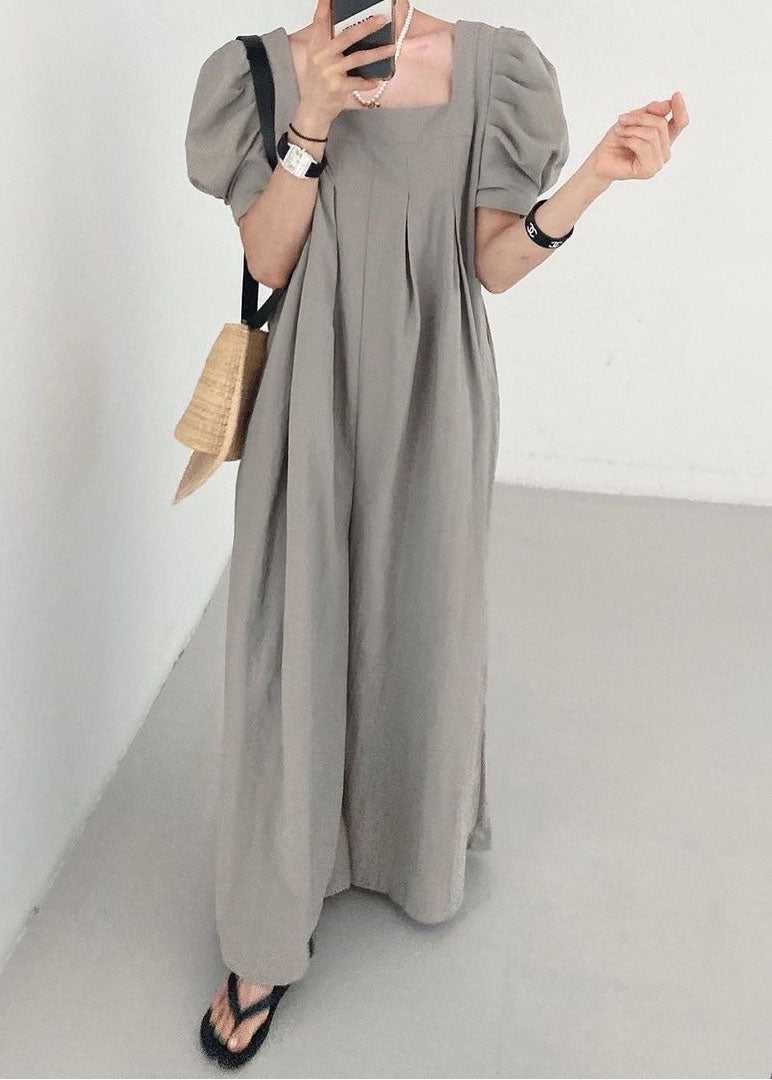 Rose Square Collar Oversized Linen Jumpsuits Wide Leg Pants Summer