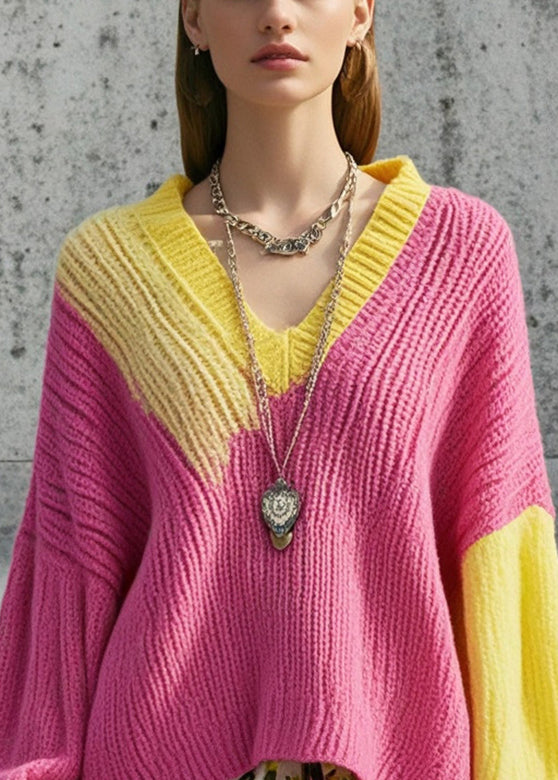 Rose V Neck Cozy Knit Loose Sweater Fall