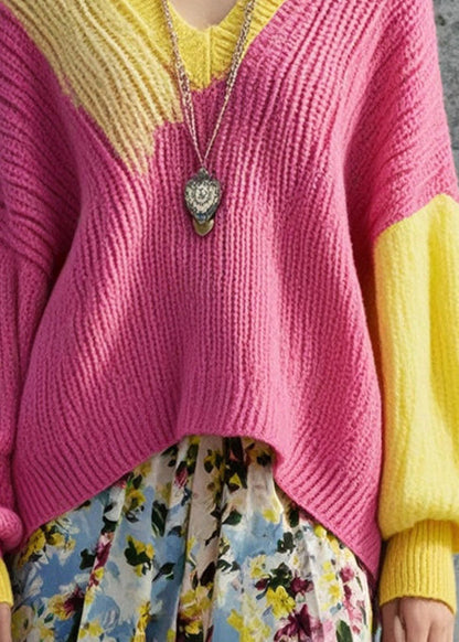 Rose V Neck Cozy Knit Loose Sweater Fall