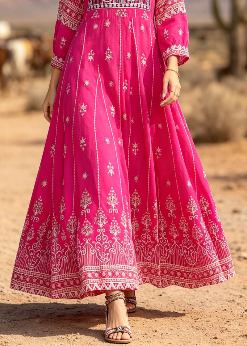 Rose V Neck Print Exra Large Hem Cotton Dresses Summer