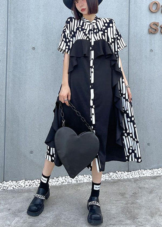 Ruffles Patchwork Button Down Ankle Dress