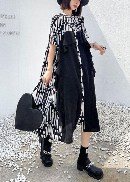 Ruffles Patchwork Button Down Ankle Dress