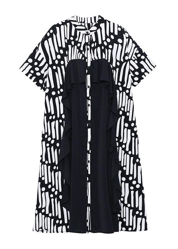 Ruffles Patchwork Button Down Ankle Dress