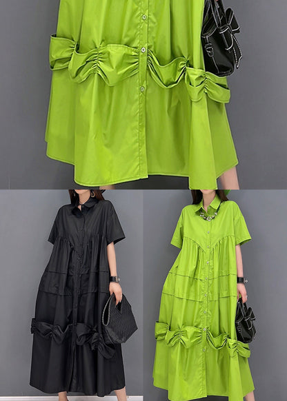 Green Peter Pan Collar Patchwork Oversized Dress Short Sleeve