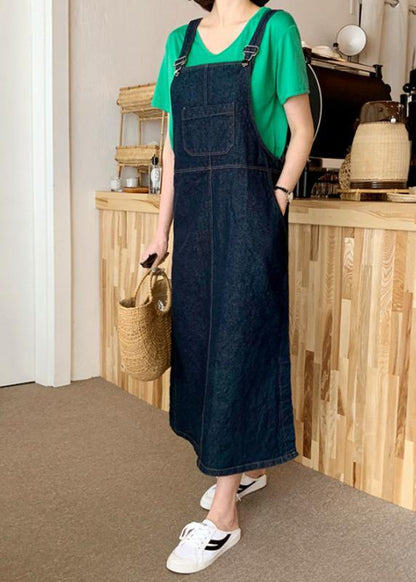 Spaghetti Strap Pockets Clothes Shape Denim Blue Dresses