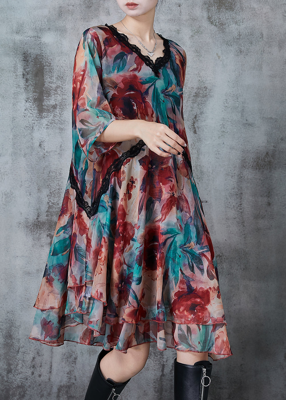 V Neck Print Chiffon Beach Dresses Summer